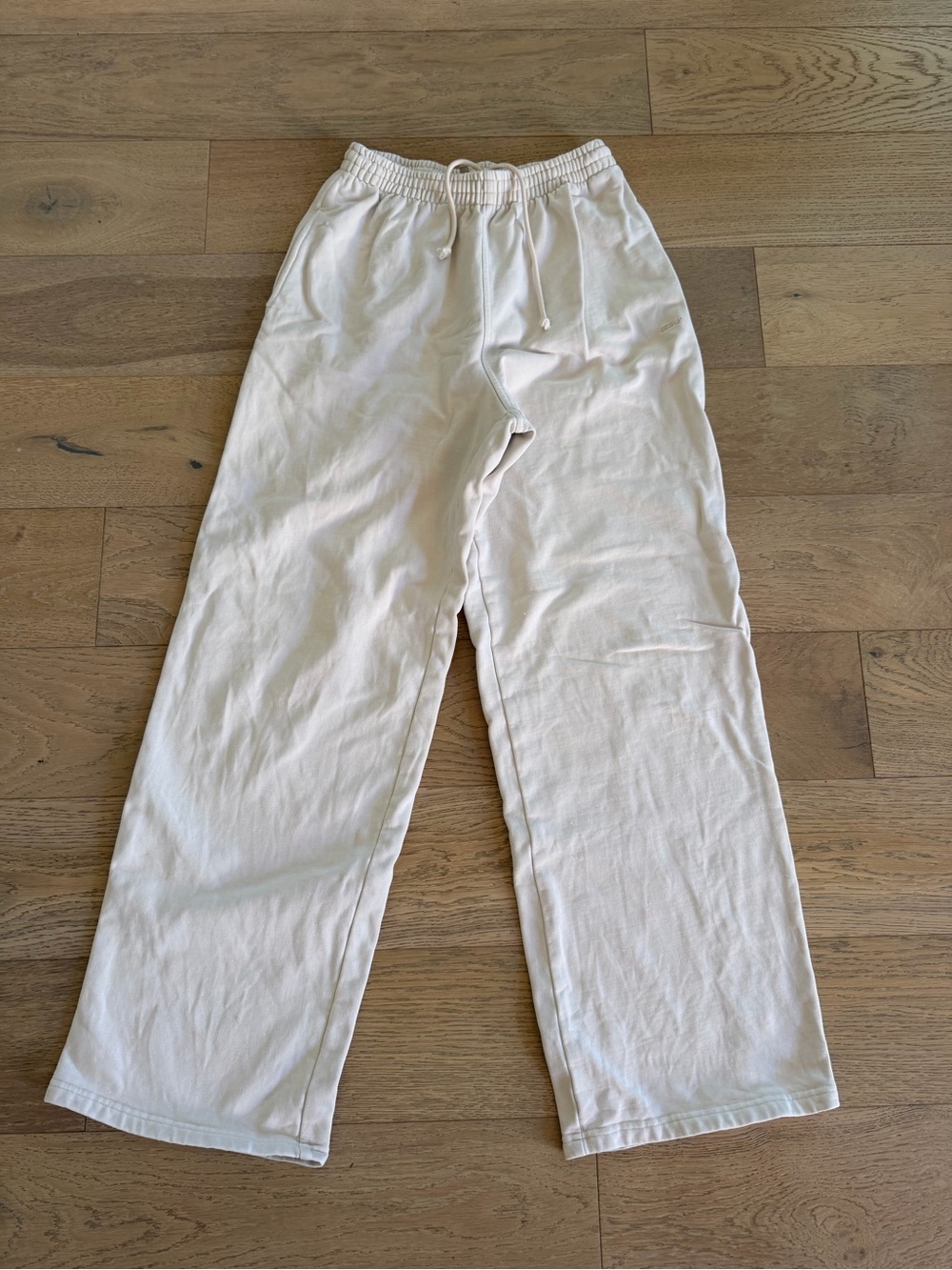 Skims Cream Off-White Cotton Fleece Wide Leg Sweatpants Size XS